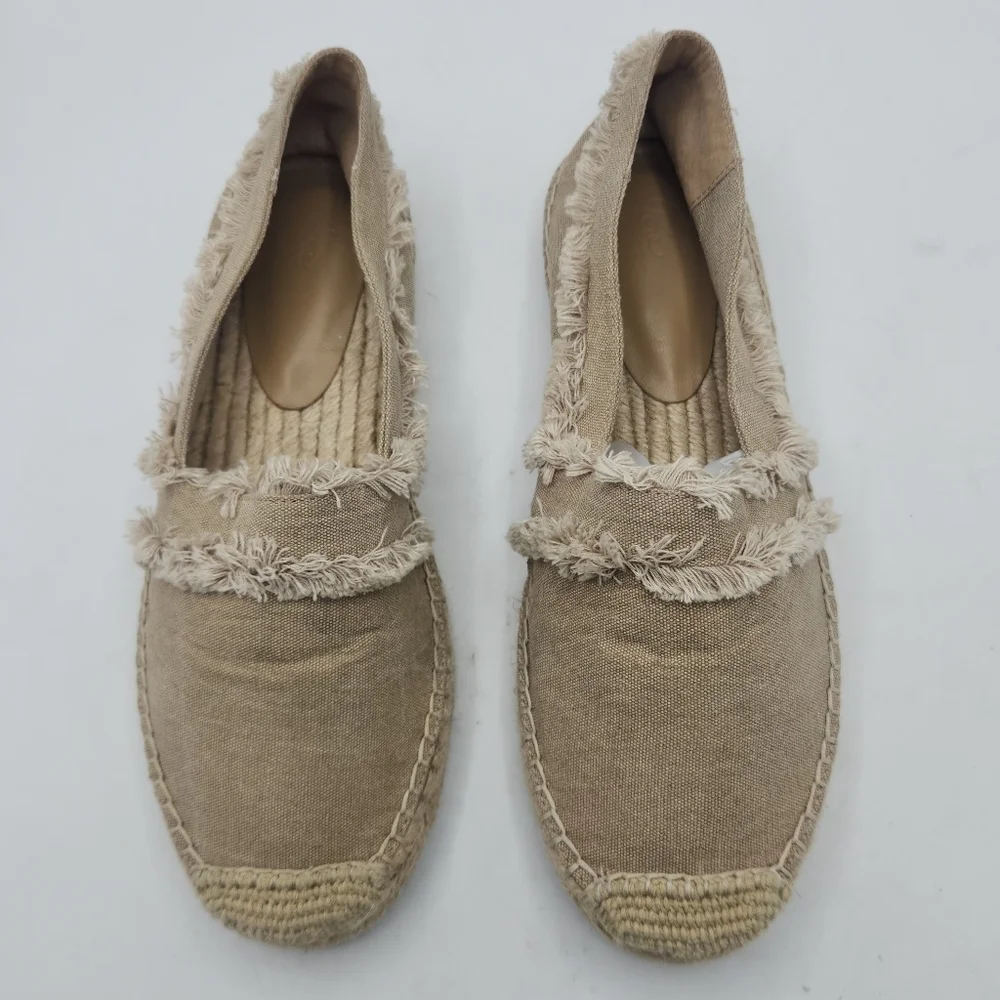 JOIE Vivienne Fringed Canvas Espadrilles Flats In Flax Size Eur 38.5 / US 8